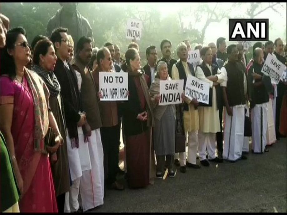 Opposition leaders protest in Parliament premises against CAA, NRC ...