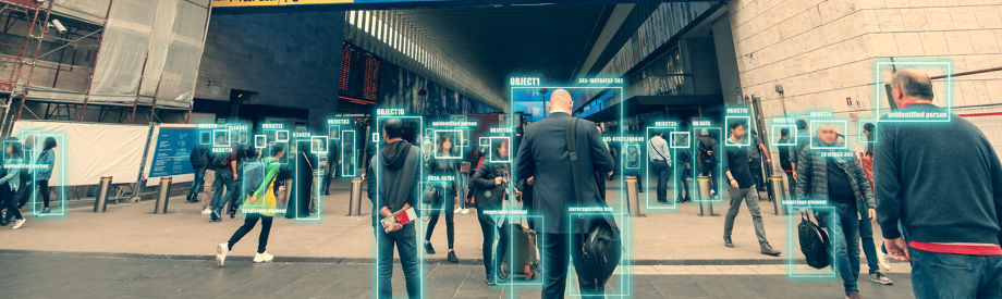 Ai identify person technology for recognize, classify and predict human behavior for safety. Futuristic artificial intelligence. Surveillance and data collection of citizens through city cameras.