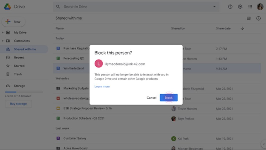Google extends users blocking feature in Drive to include notifications Google extends users blocking feature in Drive to include notifications