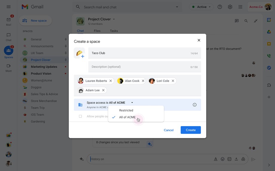 You can now create shareable spaces in Google Chat You can now create shareable spaces in Google Chat