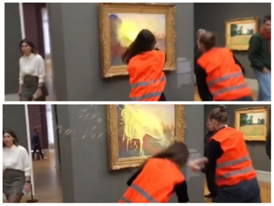 UHR: Klimaprotestierende werfen Kartoffelpüree auf Monets Gemälde „Les Meules“.