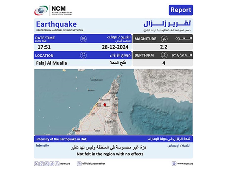 Minor Tremor Recorded in Falaj Al Mualla: No Noticeable Impact Minor Tremor Recorded in Falaj Al Mualla: No Noticeable Impact